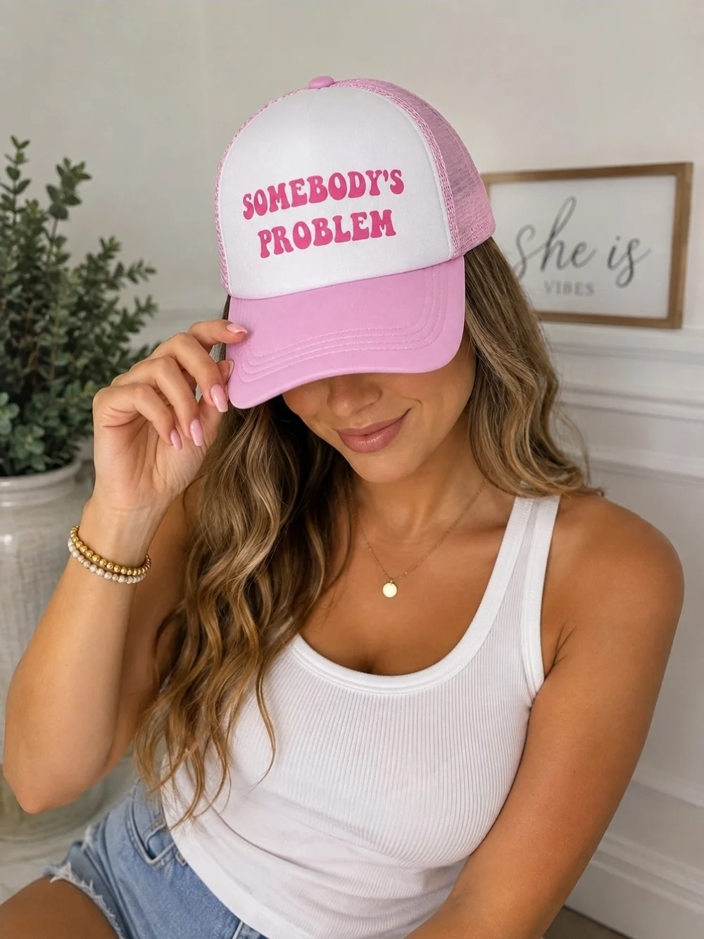 0904 Pink 'Somebody's Problem' Women's Trucker Hat